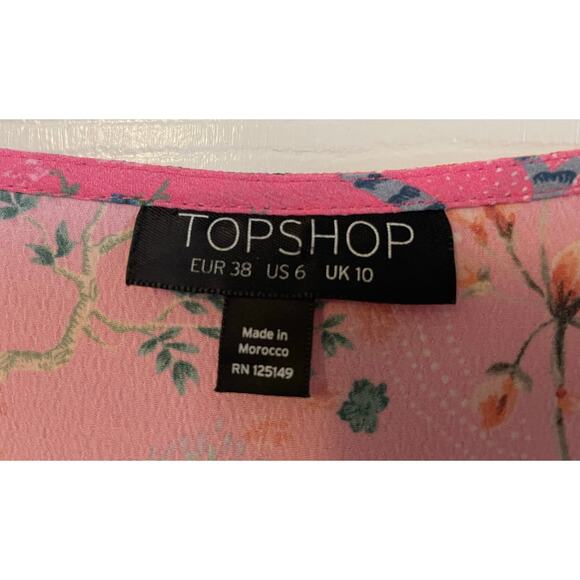 Topshop Ruby Magical Leopard Ruched Blouse Crop Top Size 6 Pink Bell Sleeves - Picture 4 of 8